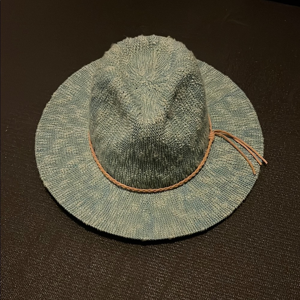 Free People Textured Blue Hat with Tan Accent